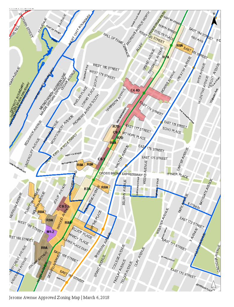 Map of Jerome Avenue approve rezoning