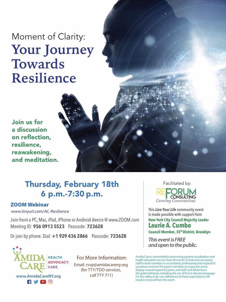 Moment of Clarity: Your Journey Towards Resilience
Join us for a discussion on reflection, resilience, reawakening, and meditation.